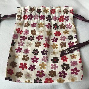 Brighton Ivory w/Colorful Rows of Flowers Jewelry Pouch w/Plum Logo Drawstring